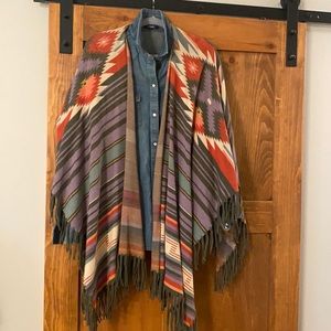 Tasha Polizzi Striped Fringe Cape Cardigan Sweater